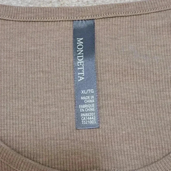 NWT Mondetta Ribbed Short Sleeved Henley XL Scoop Neck Top Womens Beige Tan - Picture 8 of 11